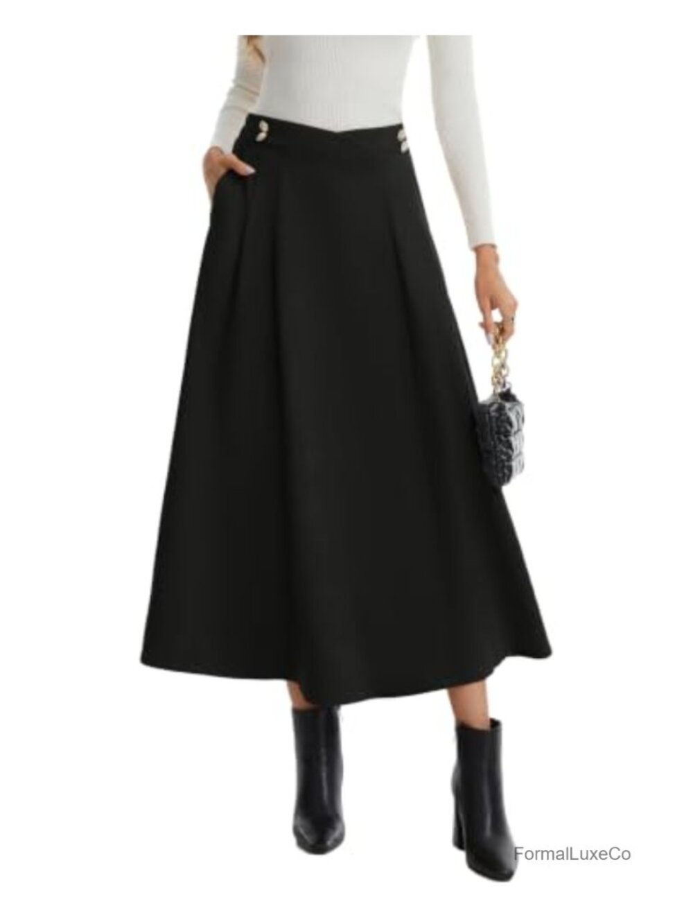 Faux Suede High Waist A Line Midi Skirt Women Flowy Faux Suede Skirt
